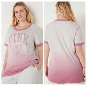 Vs PINK Bling Campus Short Sleeve Tee shirt top pink grey dip dye ombré large L